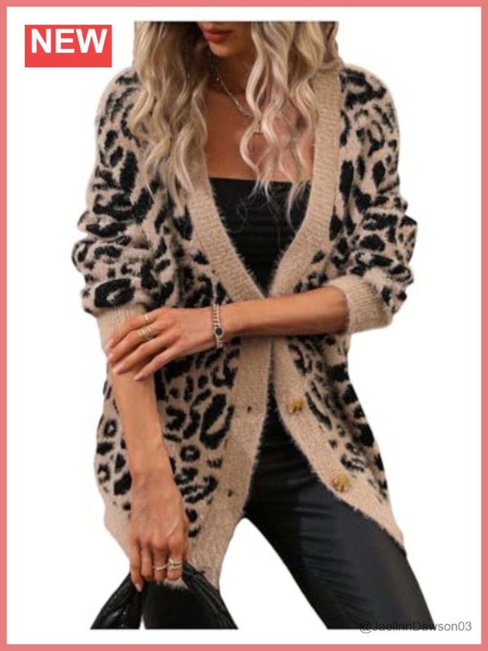 Women's Leopard Print V Neck Button Down Fuzzy Cardigan Sweater